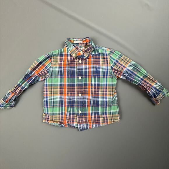 Ralph Lauren Plaid Long Sleeve Baby Shirt 18M Preppy Multicolor Cotton - Picture 1 of 5